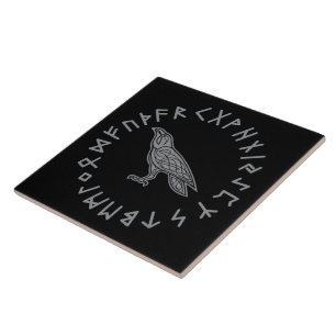 Odin Raven Crow Viking Mythology runes runic Ceramic Tile