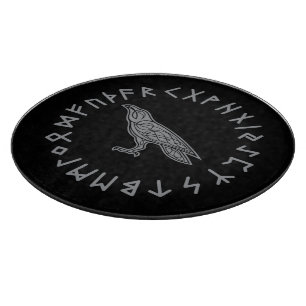 Odin Raven Crow Viking Mythology runes runic Cutting Board