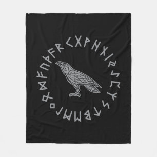 Odin Raven Crow Viking Mythology runes runic Fleece Blanket