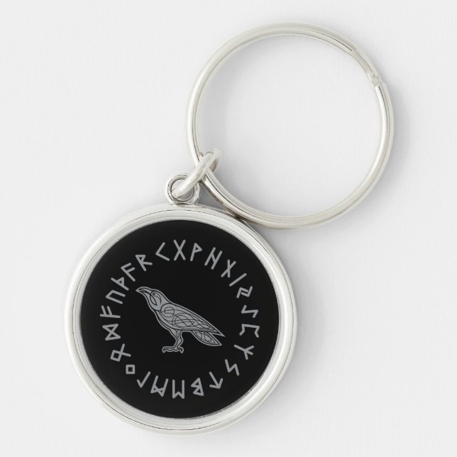 Odin Raven Crow Viking Mythology runes runic Key Ring (Front)