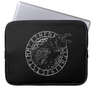 Odin Raven Crow Viking Mythology runes runic Laptop Sleeve