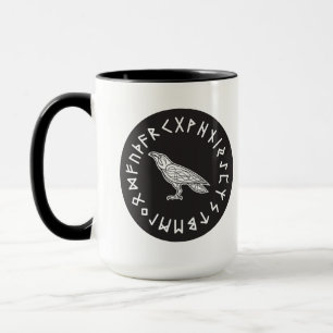 Odin Raven Crow Viking Mythology runes runic Mug