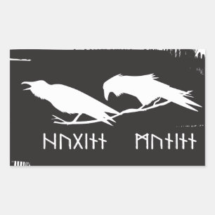 Odin Raven Crow Viking Mythology runes runic Rectangular Sticker