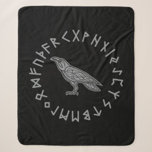 Odin Raven Crow Viking Mythology runes runic Sherpa Blanket