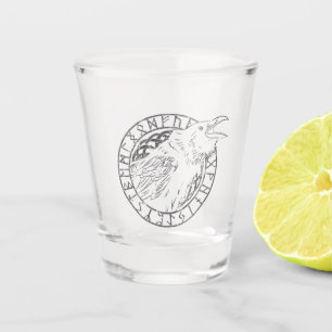 Odin Raven Crow Viking Mythology runes runic Shot Glass