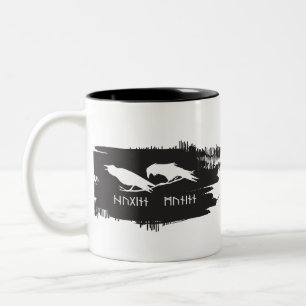 Odin Raven Crow Viking Mythology runes runic Two-Tone Coffee Mug