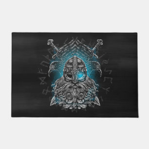 Odin Ravens and Swords Blue Luminous Eye Norse god Doormat