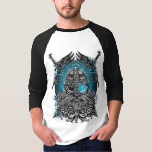 Odin Ravens and Swords Blue Luminous Eye Norse god T-Shirt