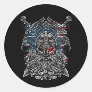 Odin ravens and swords Viking Mythology USA flag Classic Round Sticker