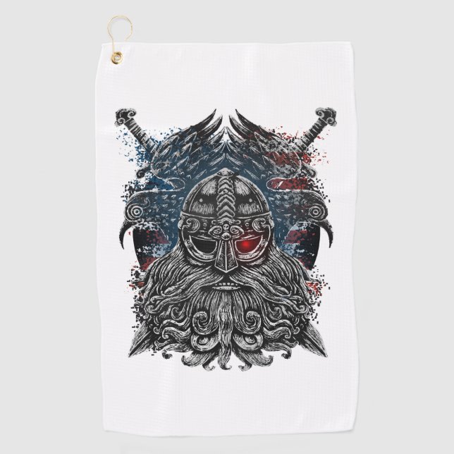 Odin ravens and swords Viking Mythology USA flag Golf Towel (Front)
