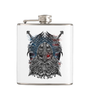 Odin ravens and swords Viking Mythology USA flag Hip Flask