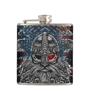 Odin ravens and swords Viking Mythology USA flag Hip Flask