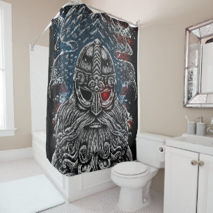 Odin ravens and swords Viking Mythology USA flag Shower Curtain