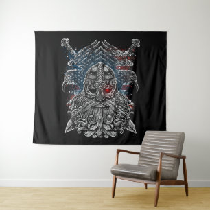 Odin ravens and swords Viking Mythology USA flag Tapestry