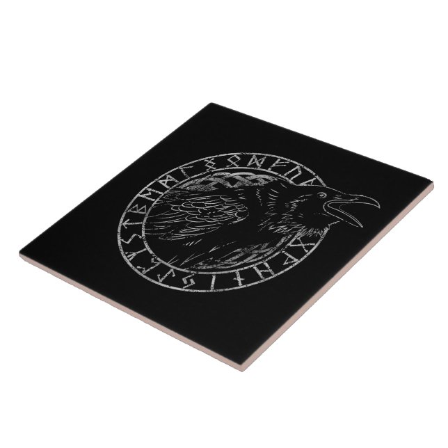 Odin Ravens Huginn Muninn Viking Runic Circle Ceramic Tile (Side)