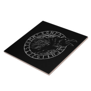 Odin Ravens Huginn Muninn Viking Runic Circle Ceramic Tile