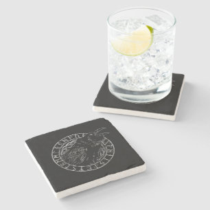 Odin Ravens Huginn Muninn Viking Runic Circle Stone Coaster
