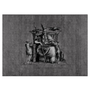 Odin ravens on his stone throne viking mythology cutting board