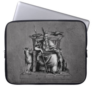Odin ravens on his stone throne viking mythology laptop sleeve