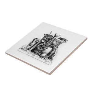 Odin Ravens on Stone Throne Viking Mythology Stone Ceramic Tile