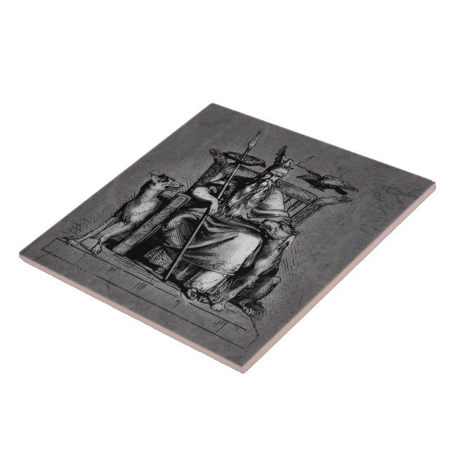 Odin Ravens on Stone Throne Viking Mythology Stone Ceramic Tile (Side)