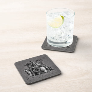 Odin Ravens on Stone Throne Viking Mythology Stone Coaster