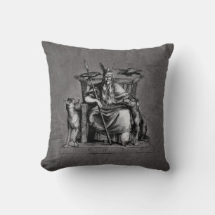 Odin Ravens on Stone Throne Viking Mythology Stone Cushion