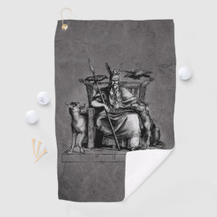 Odin Ravens on Stone Throne Viking Mythology Stone Golf Towel