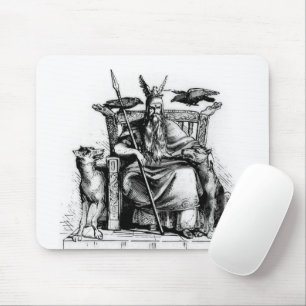 Odin Ravens on Stone Throne Viking Mythology Stone Mouse Pad