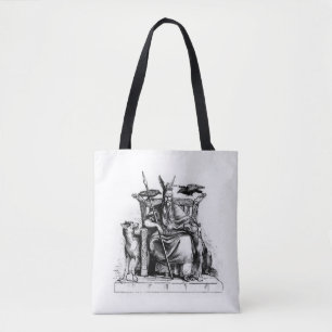 Odin Ravens on Stone Throne Viking Mythology Stone Tote Bag