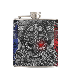 Odin ravens swords Viking Mythology France flag Hip Flask