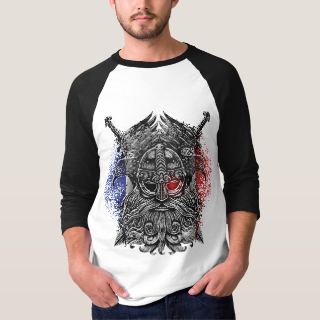 Odin ravens swords Viking Mythology France flag T-Shirt (Front)