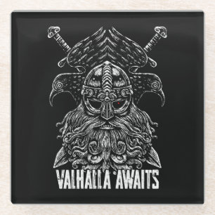 Odin ravens Viking Mythology Valhalla awaits Glass Coaster