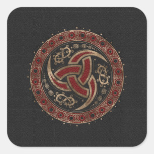 Odin’s Horn Black and Red Leather and gold Square Sticker
