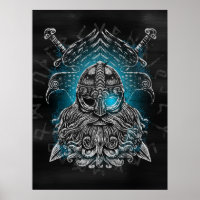 Odin with ravens and swords Viking Mythology blue