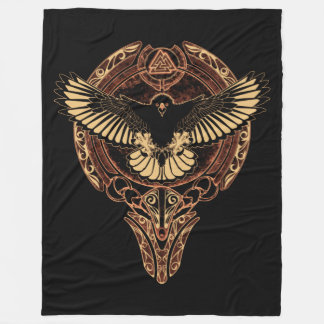 Odin's Eagle Hawk and Valknut Fleece Blanket