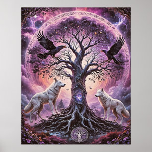 Odin's Ravens And Wolves Tree Of Life Poster