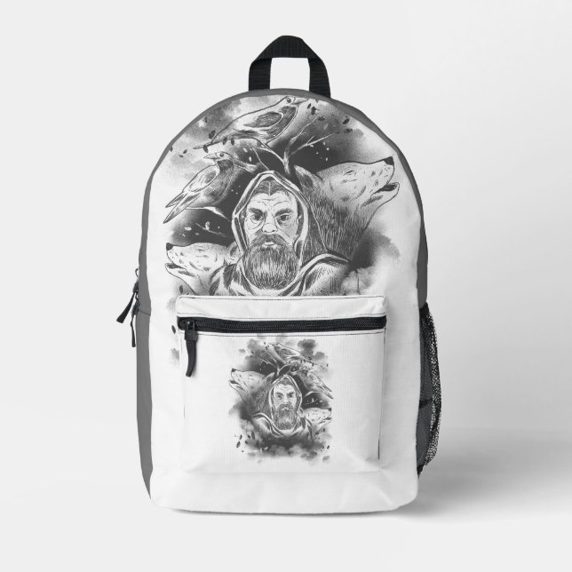 Odin's wolves hand drawn printed backpack (Front)