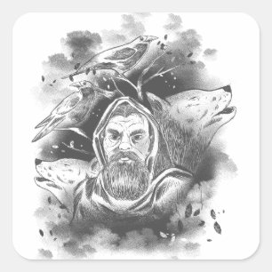 Odin's wolves hand drawn     square sticker