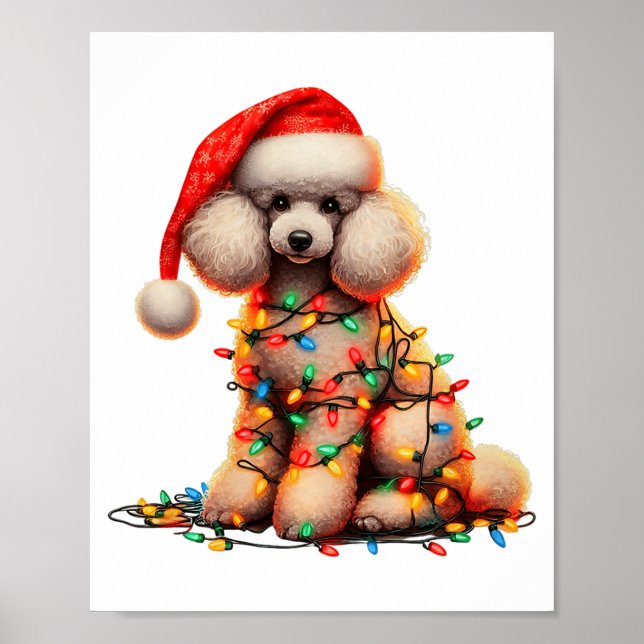 Odle Dog Christmas Lights Santa Hat Dog Lover Prem Poster (Front)