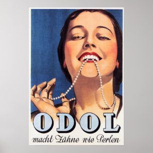 ODOL Toothpaste Pearl White Teeth German Retro Poster