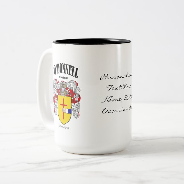 O'Donnell Family Crest, Translation & Meaning Two-Tone Coffee Mug (Front Left)