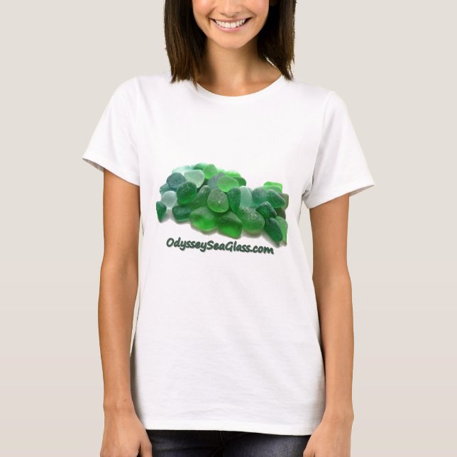 OdysseySeaGlass.com Green Sea Glass w Logo T-Shirt (Front)
