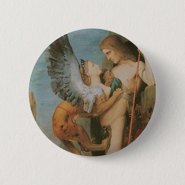 Oedipus and the Sphinx 6 Cm Round Badge (Front)
