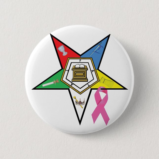 OES Breast Cancer Ribbon 6 Cm Round Badge (Front)