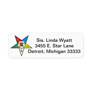 OES Order of the Eastern Star Return Mailing Label Return Address Label