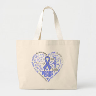 Oesophageal Cancer Awareness Heart Words Large Tote Bag