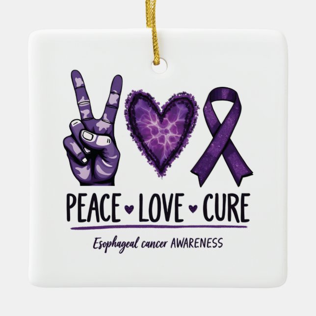 Oesophageal cancer awareness Piece Purple Ribbon Ceramic Ornament (Front)