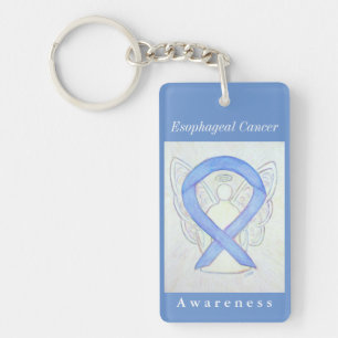 Oesophageal Cancer Awareness Ribbon Angel Keychain
