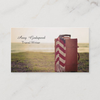 of a camel-colored stylish suitcase business card